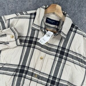 Abercrombie & Fitch Shirt Mens Small Beige Plaid Soft Flannel Button Front